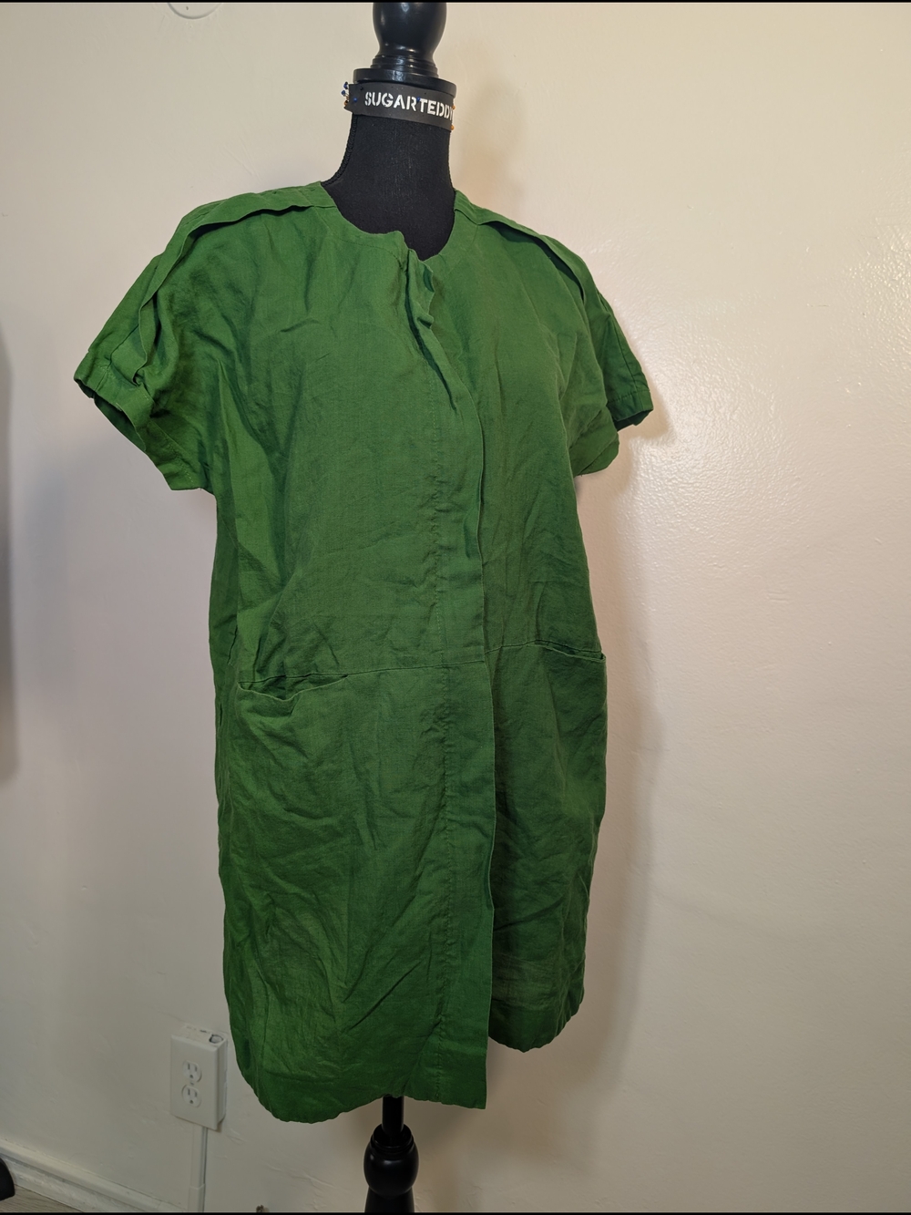 Kimchi Blue Green Short-Sleeve Linen Tunic Dress